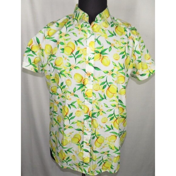Woman Within Lemon Print Button Up Collared Top Plus Size 14-16 - Picture 5 of 13